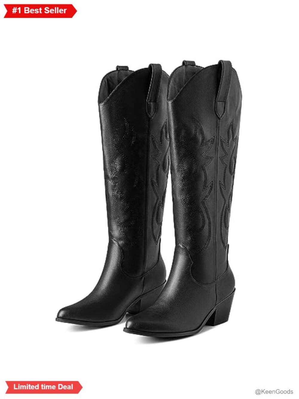 Women's Cowgirl Boots Embroidered Pull-On Chunky Stacked Heel Knee High Western
